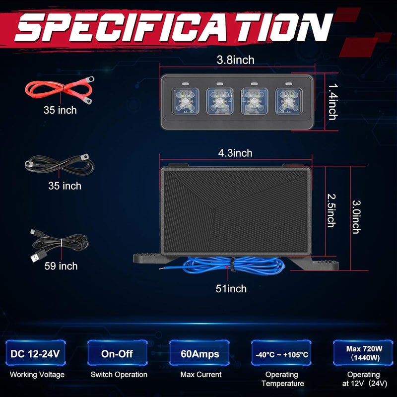 OFFROADTOWN 4 Gang Switch Panel Wireless Remote Control 4 Light Modes Multifunction Controller System Compact Mini Relay Switch Box Offroad Light Switch Panel for Trucks UTV ATV SUV Pickup Jeep Boat - Image 2